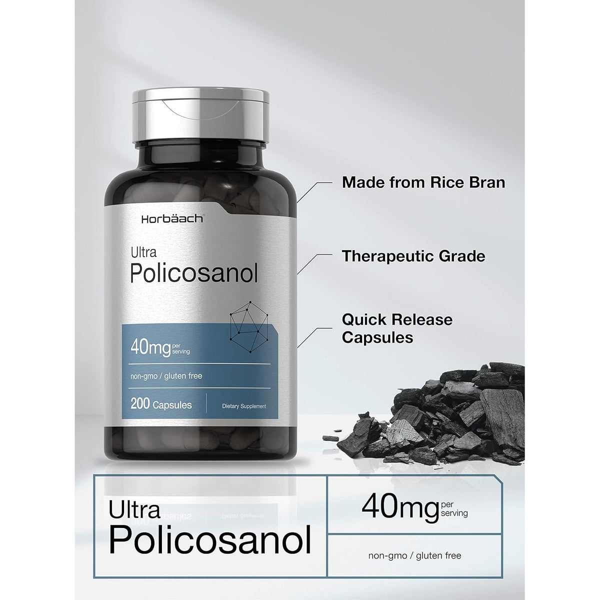 Horbäach Policosanol 40Mg | 200 Capsules | Non-Gmo and Gluten Free Supplement