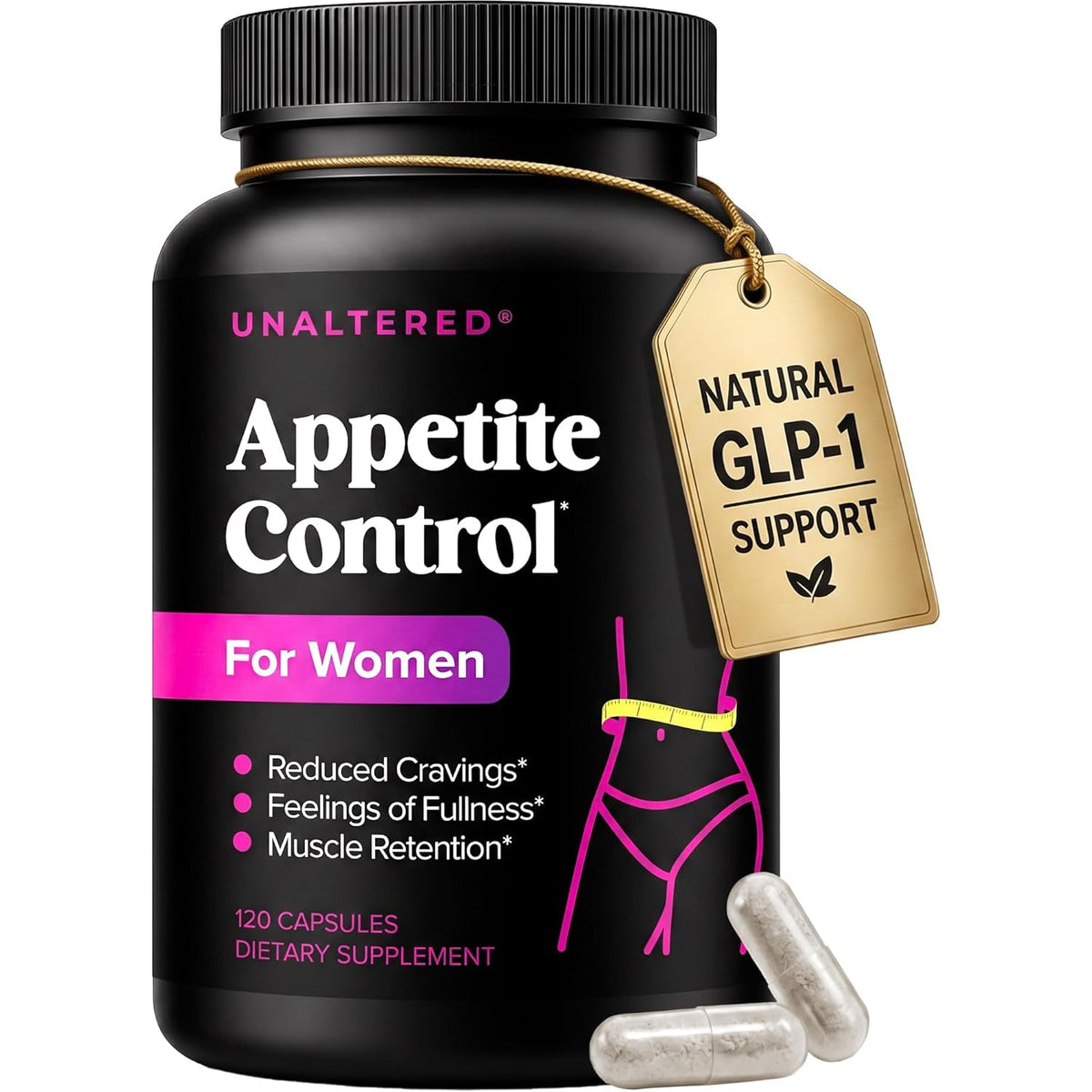 UNALTERED Appetite Control for Women - Support Cravings, Fullness, & Weight Management - Dietary Supplement with Chromium Picolinate & Glucomannan - 120 Vegan Capsules