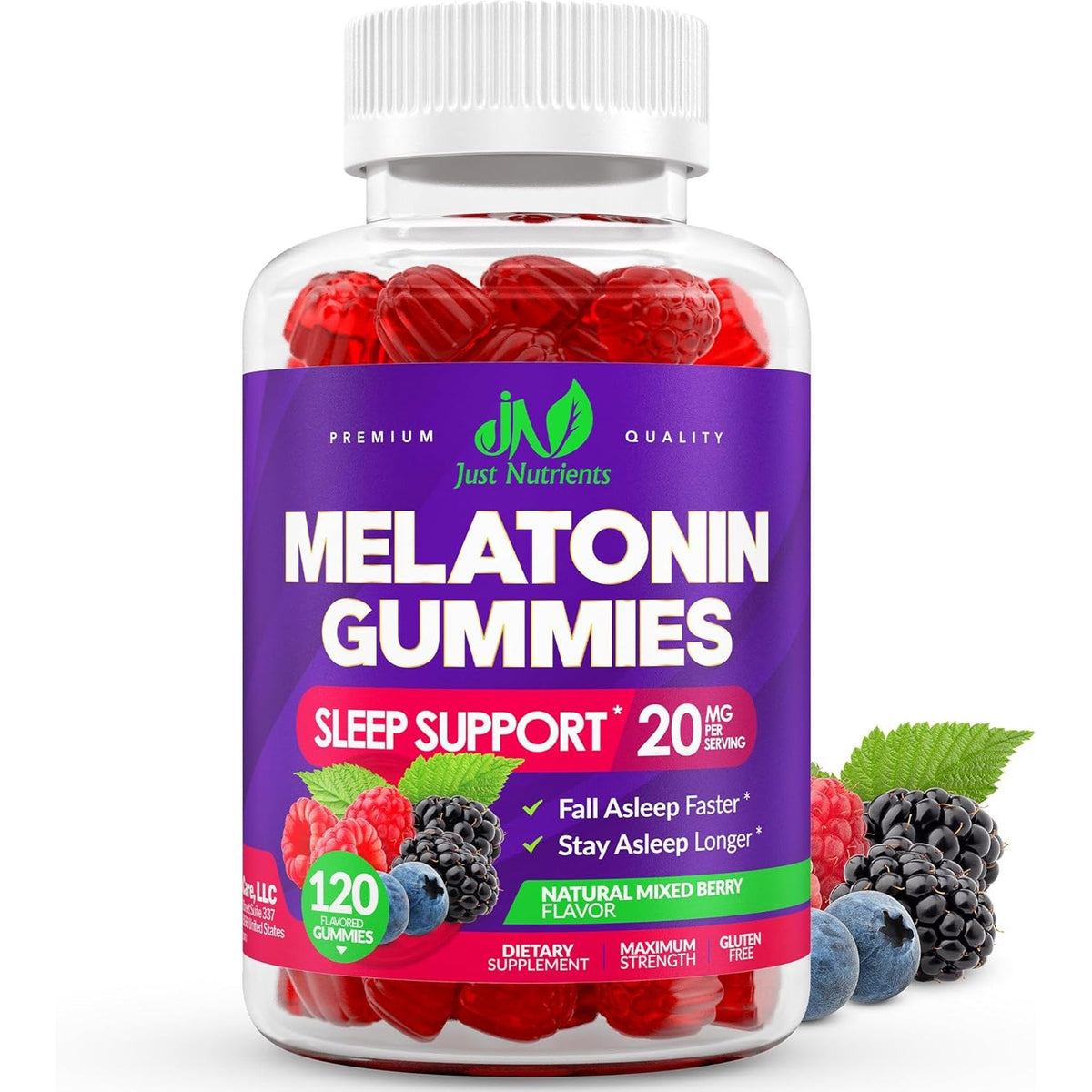 Melatonin 20Mg Gummies (120 Count) - Maximum Strength Sleep Support for Adults with 10Mg of Melatonin per Gummy - Gluten-Free, Vegetarian, Great Tasting Mixed Berry Flavor - 60 Servings