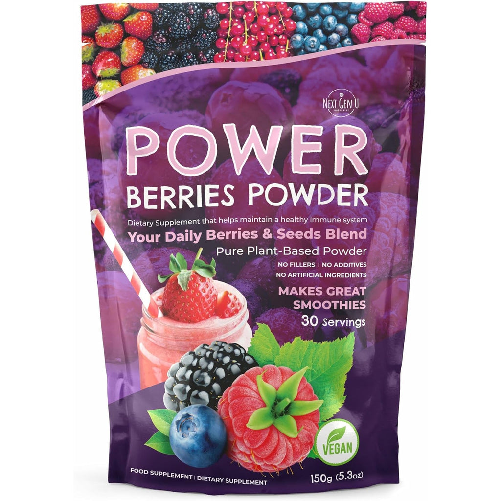 Super Berry Powder - 150G - Immune Support - Food Supplement - Superfood Berries - Smoothie Mix for Shakes - Healthy Boost for Detox Juice Beverages or Any Drink - by Nextgenu