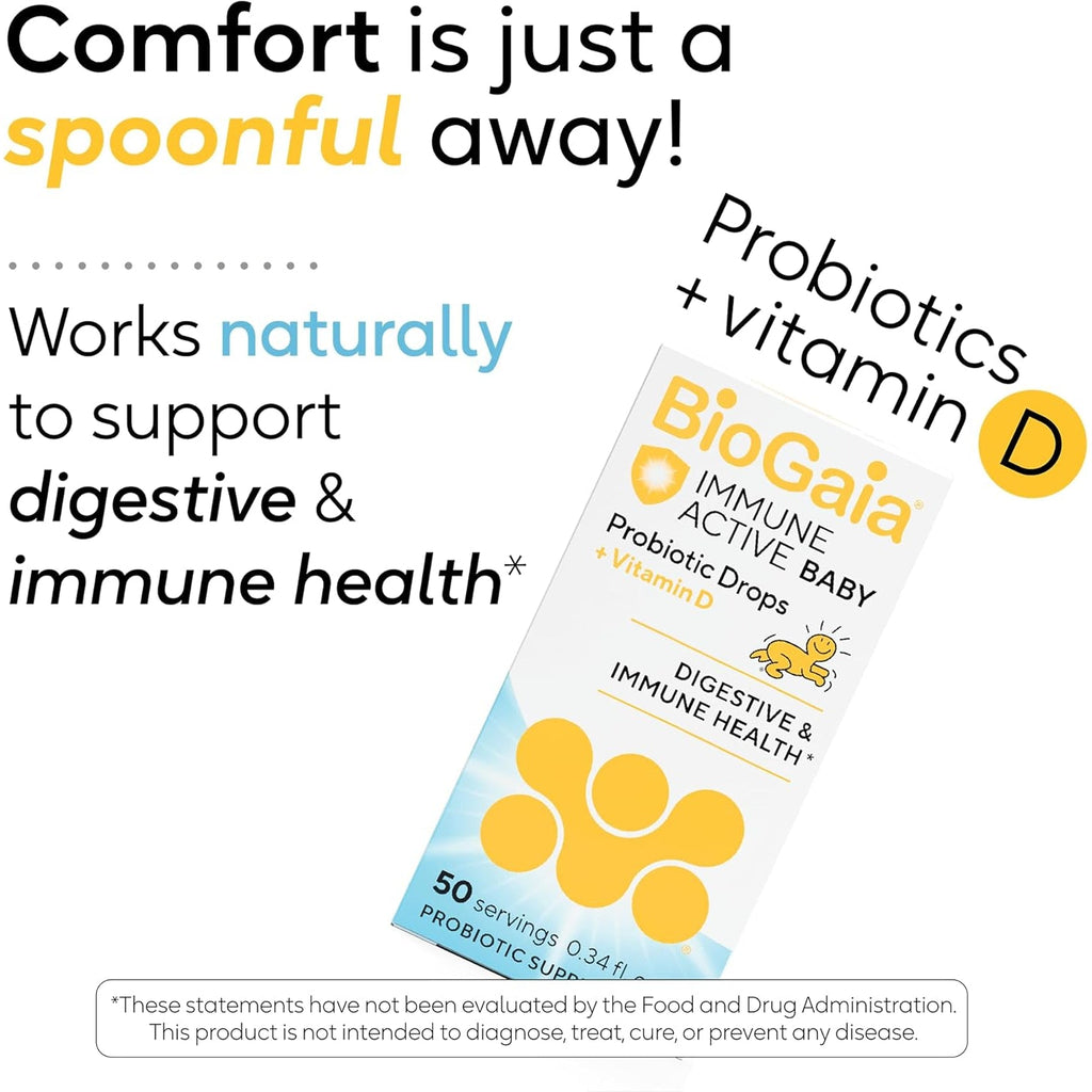 Biogaia Immune Active Baby Probiotic Drops + Vitamin D | for Babies & Toddlers 0-36 Months | Supports Digestive & Immune Health | Allergen, Dairy, Soy & Gluten Free | 50 Day Supply