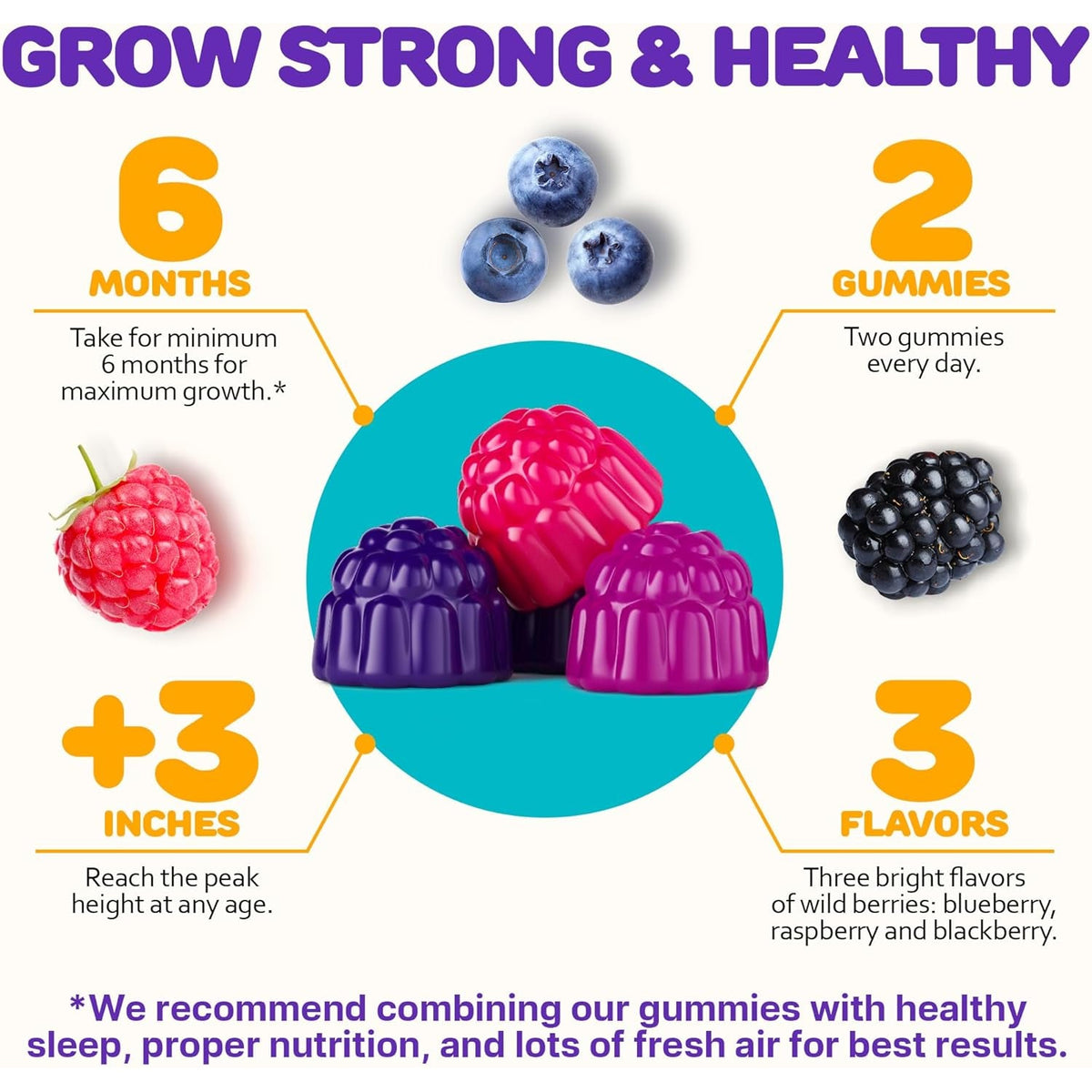 Height Growth Gummies for Kids - Growth Vitamins for Teens, Height Increase Multivitamin for Boys & Girls with Calcium Vitamin D C K2 Magnesium Zinc, Natural Height Growth Maximizer Supplement, 60 PCS