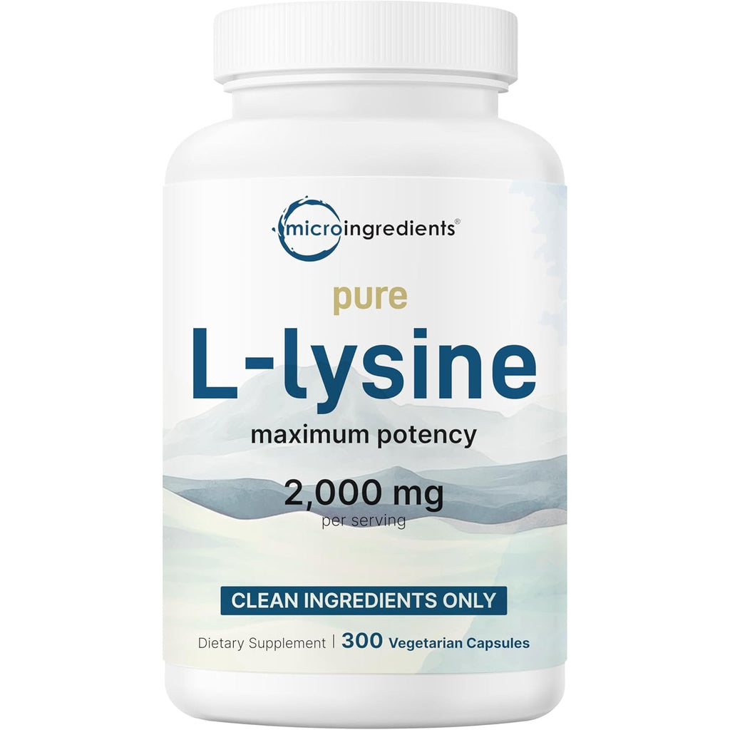 Pure L-Lysine 2,000Mg, 300 Veggie Capsules | Maximum Potency, Easily Absorbed, Free Form | Essential Amino Acid for Collagen, Lip, & Immune Support | Clean Ingredients without Fillers