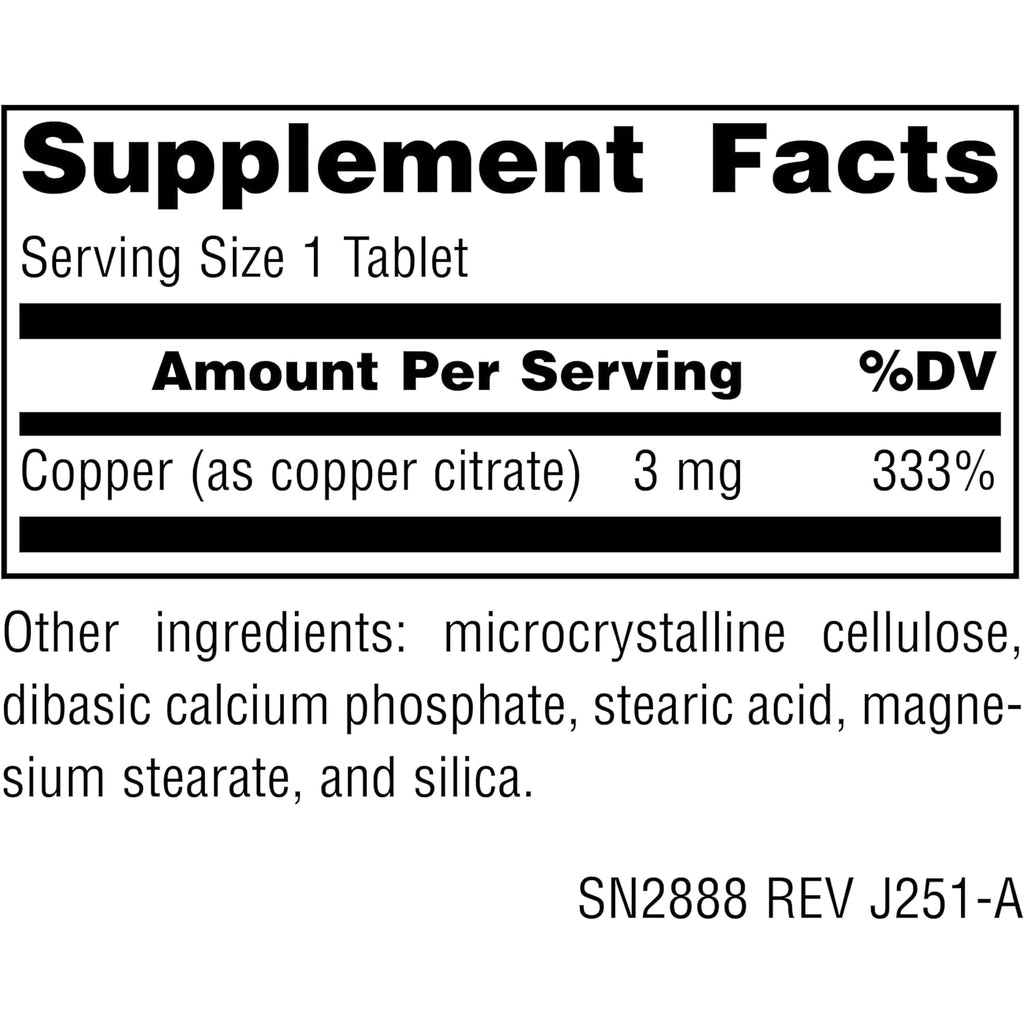 Source Naurals Copper, Supports Energy, Cognition, and Immune Health*, 3 Mg - 60 Tablets