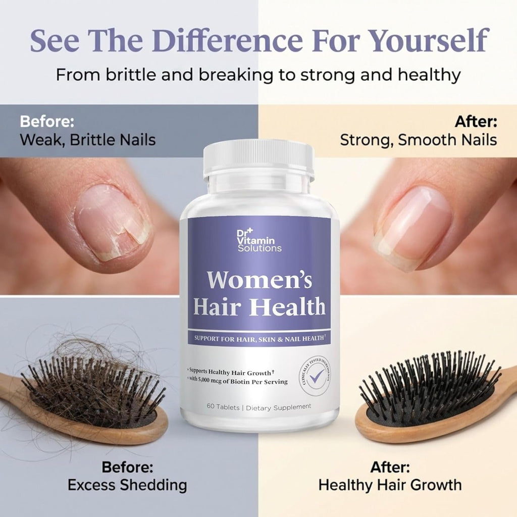 DR VITAMIN SOLUTIONS Women'S Hair Health - Hair, Skin & Nails Support with Biotin & Collagen - 60 Tablets