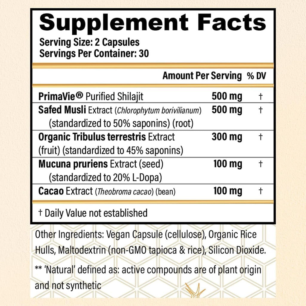 CHOQ Daily with 500Mg Primavie Shilajit, Safed Musli, Tribulus - Natural Energy, Libido & Muscle Support - Daily Supplement for Men, 60 Vegan Capsules
