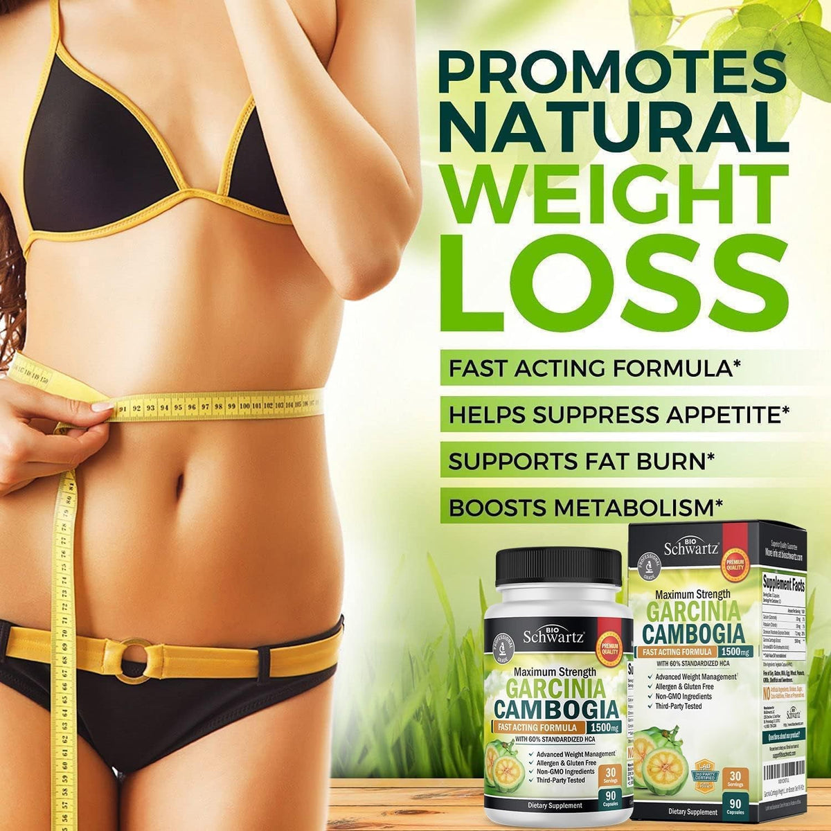 Garcinia Cambogia Weight Loss Pills - 1500Mg HCA Pure Extract - Fast Acting Appetite Suppressant - Fat Burner for Women and Men to Help Lose Weight - Carb Blocker Metabolism Diet Pill - 90 Capsules