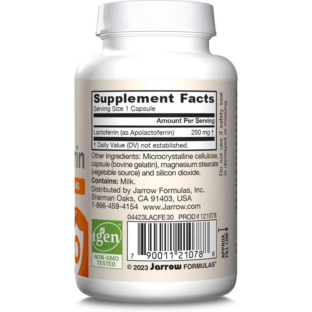 Jarrow Formulas Lactoferrin Supplements 250 Mg - Immune-Supporting Glycoprotein for Healthy Immune System Support & Iron Absorption - Freeze Dried, Gluten Free, Non-Gmo - 30 Capsules (Servings)