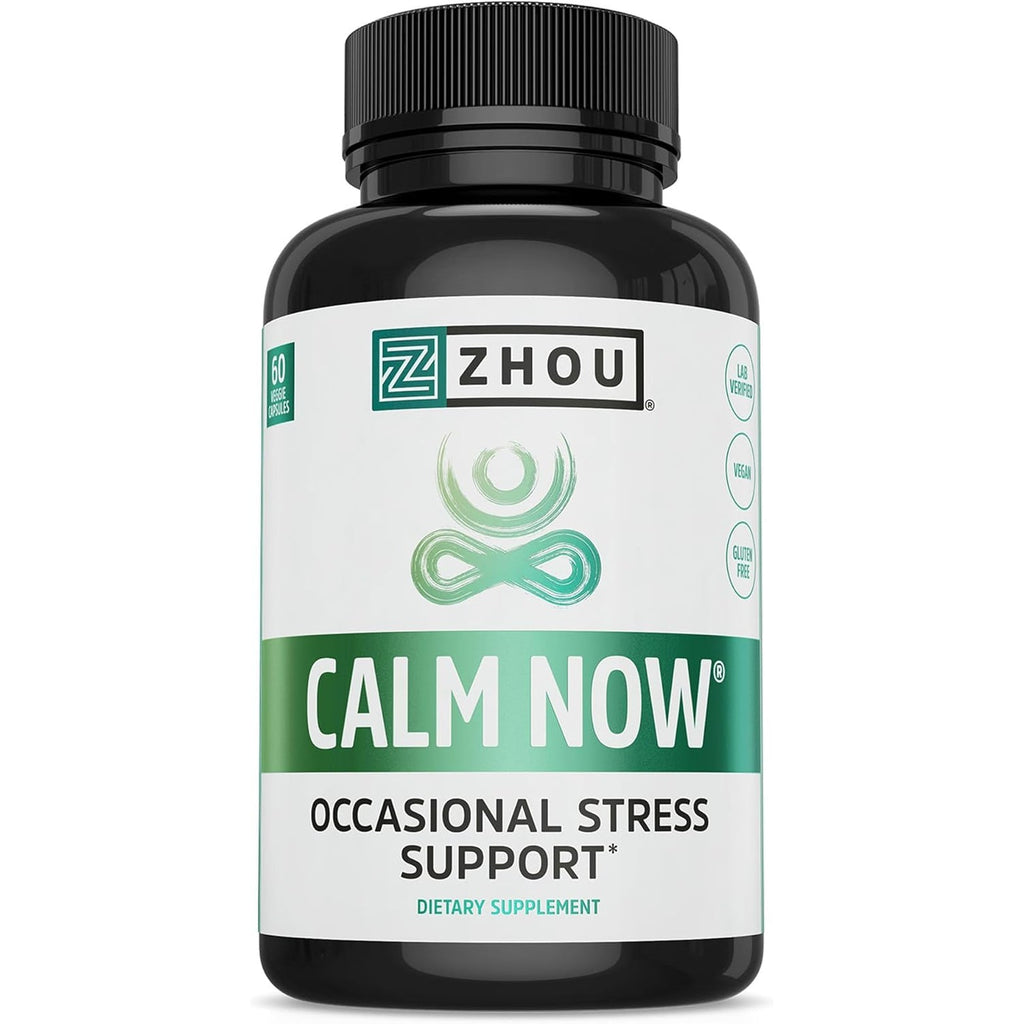 Zhou Calm Now - Calm Supplement, Calm Vitamins for Women & Men, Pills to Relax for Adults with GABA & Ashwagandha, Stress & Focus Support - 60 Veggie Capsules