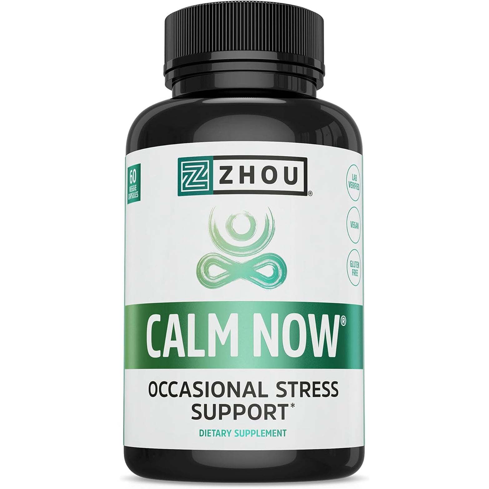 Zhou Calm Now - Calm Supplement, Calm Vitamins for Women & Men, Pills to Relax for Adults with GABA & Ashwagandha, Stress & Focus Support - 60 Veggie Capsules