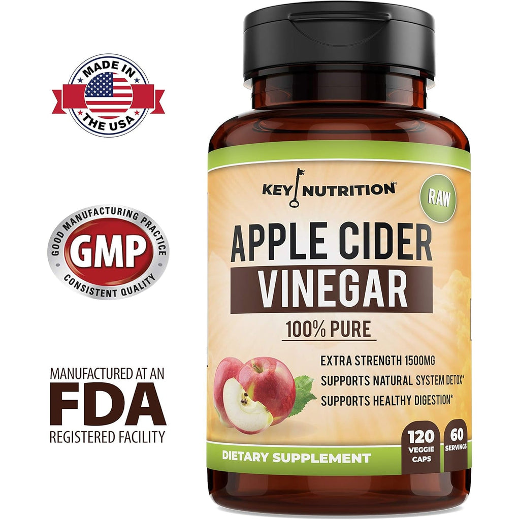 Apple Cider Vinegar 1500Mg, 100% Organic, Pure & Raw - Healthy Digestion & Detox Support - 60 Day Supply