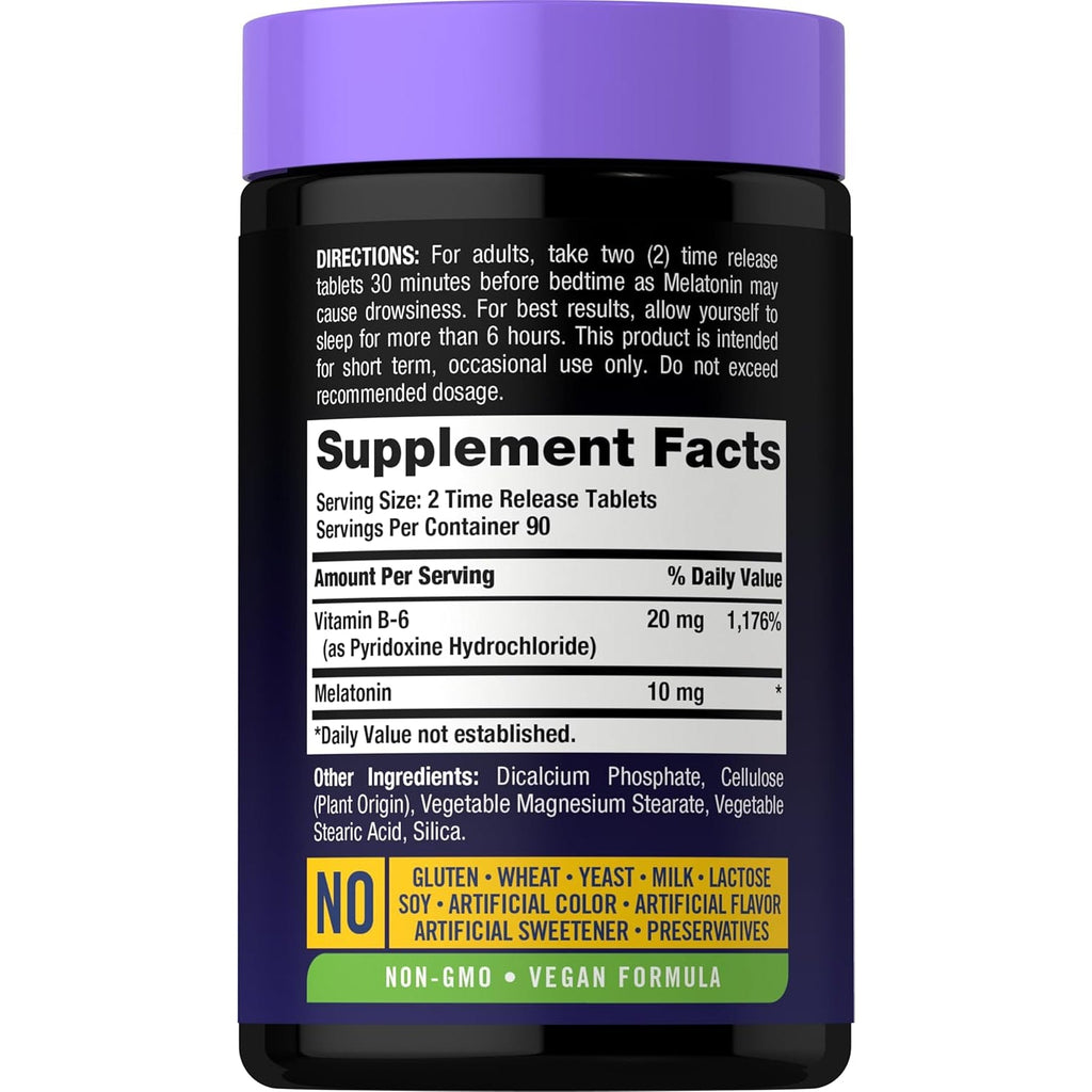 Carlyle Melatonin 10Mg | 180 Time Release Tablets | All Night Support | with Vitamin B6 | 100% Drug Free Supplement | Vegan, Non-Gmo, Gluten Free