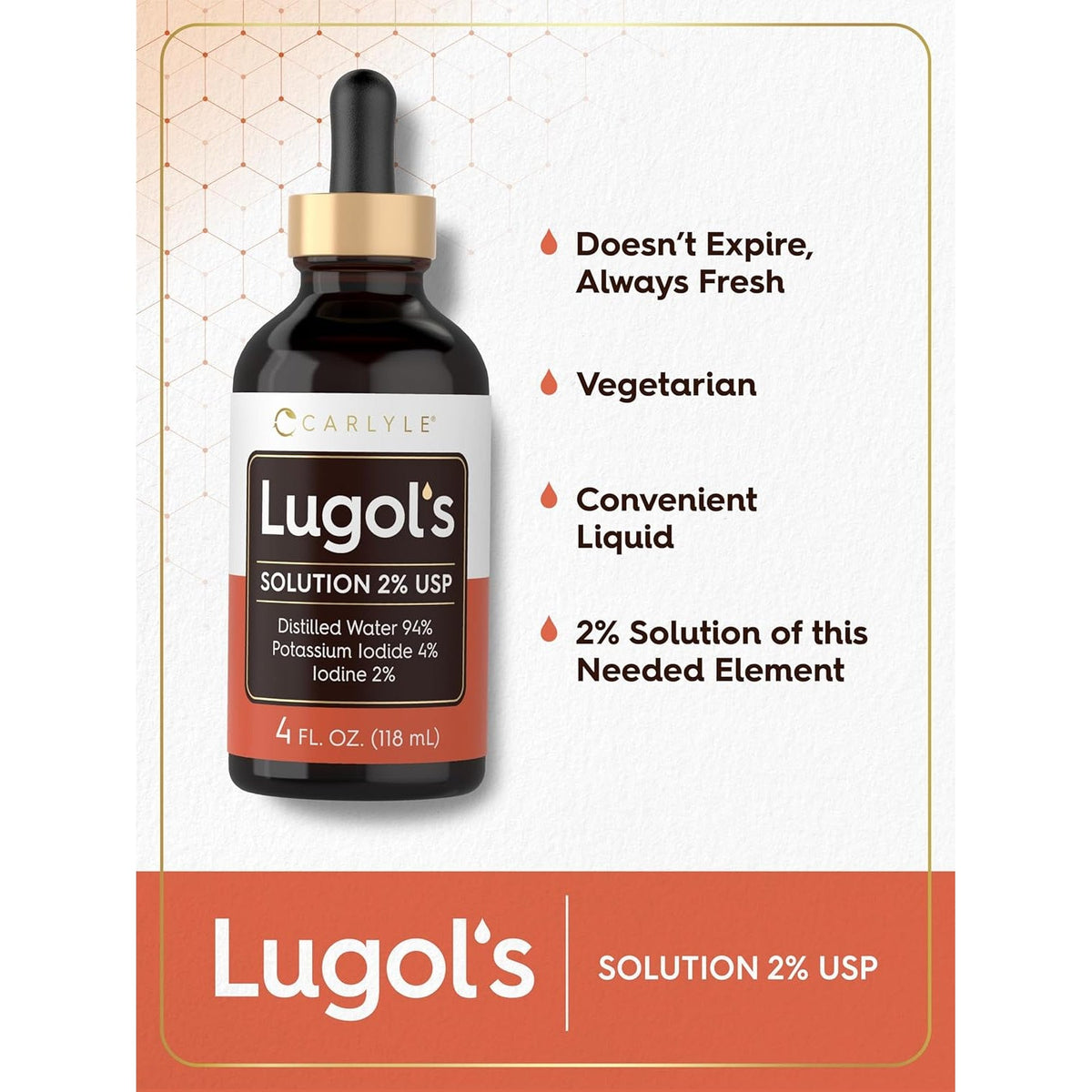 Carlyle Lugols Iodine 2 Percent | 4 Fl Oz (Pack of 1) | Potassium Iodide and Iodine Solution 2% Liquid Drops