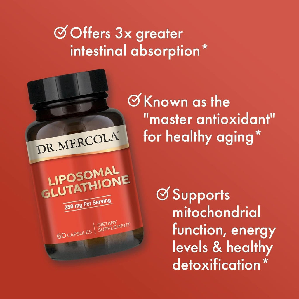 Dr. Mercola Liposomal Glutathione - 350 Mg per Serving - Supports Energy Production - High Absorption - Non-Gmo, Gluten-Free & Soy-Free - 60 Capsules (30 Servings)
