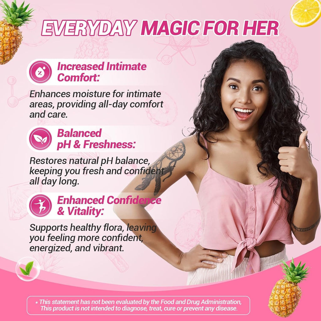 BURMINY Her Juicy Feminine Probiotics Gummies, Premium Feminine Balance Probiotics with Slippery Elm for Women'S Ph Balance and Freshness – Support Daily Wellness & Comfort 60 Pineapple Gummies