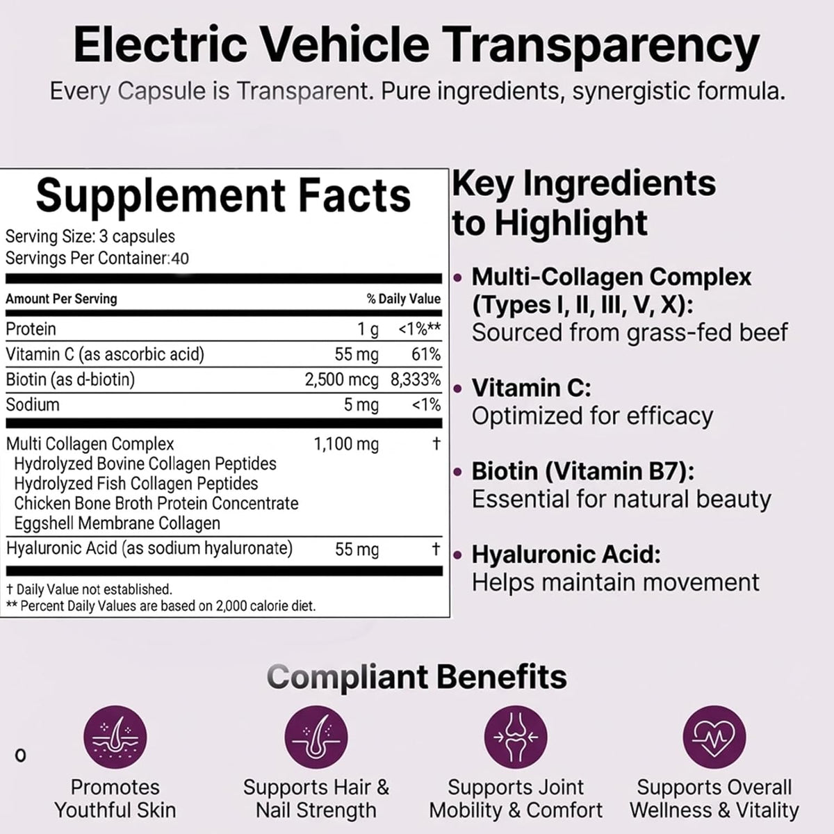 LUMINE Multi Collagen Complex Capsules, Collagen Peptides, Non-Gmo Ingredients,Free from Gluten and Soy. Vegan-Friendly, 120Capsules / 60 Servings