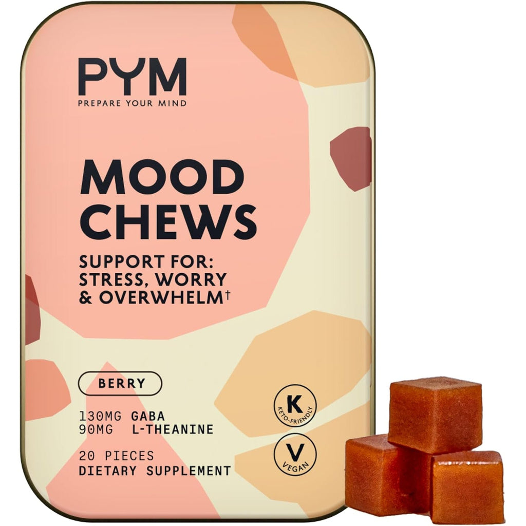 PYM Berry Mood Chews Support for Stress, Worry & Overwhelm, 20 Count | 130Mg GABA, 90Mg L-Theanine | Vegan, Non-Gmo, Gluten-Free, No Added Sugar | All-Natural Mood Support Supplement Made in USA
