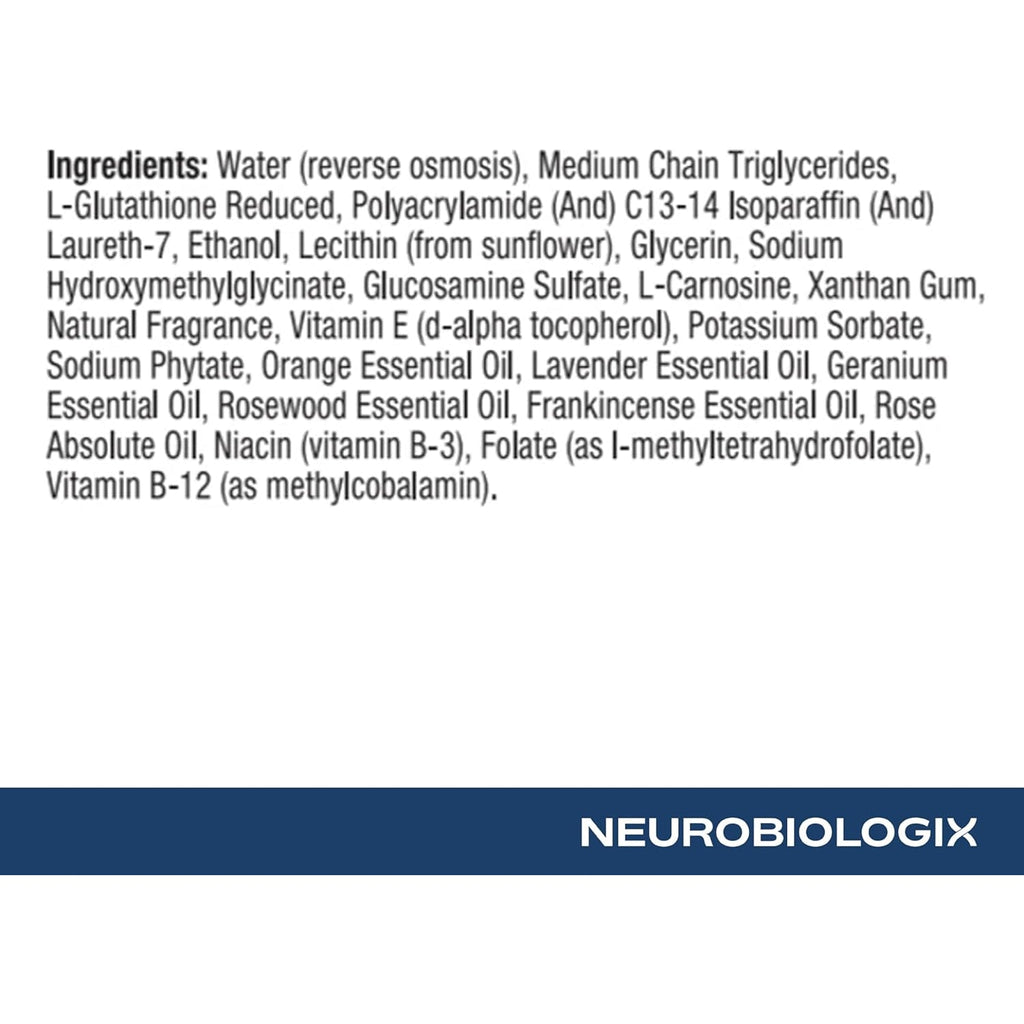 Neurobiologix Glutathione Topical Cream, Transdermal L-Glutathione with Vitamin E, B12, B3 & Folate, L-Carnosine, Essential Oils & Antioxidants, Immune & Cellular Wellness Support, 1.7 Oz Pump Bottle