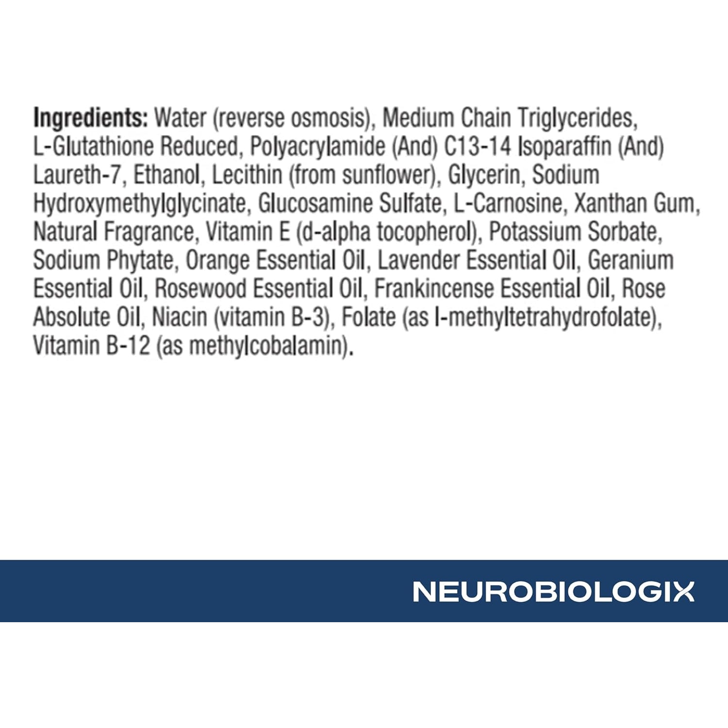 Neurobiologix Glutathione Topical Cream, Transdermal L-Glutathione with Vitamin E, B12, B3 & Folate, L-Carnosine, Essential Oils & Antioxidants, Immune & Cellular Wellness Support, 1.7 Oz Pump Bottle