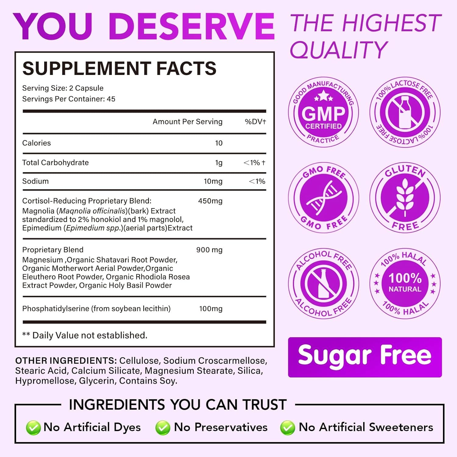 Cortisol Supplements for Women - Cortisol Reducer & Stress Support - Magnolia Bark, Rhodiola Rosea, Holy Basil, Magnesium, Phosphatidylserine - Hormone Balance & Mood, Focus, Sleep Support