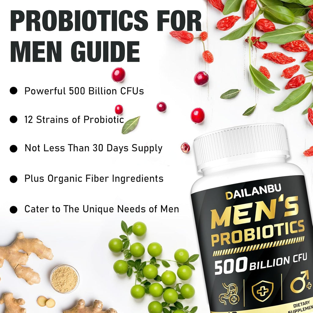 Probiotics for Men 500 Billion CFU, 16 in 1 Advanced Mens Probiotics for Digestive Health, Lmmune & Metabolism, Prostate & Urinary, Gut Health - Men'S Probiotic with Turmeric, Cranberry, Goji, 60 Caps