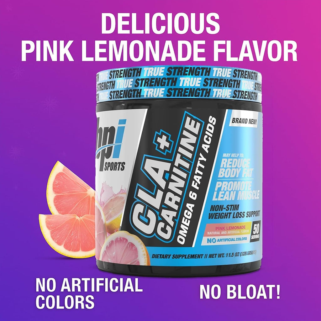 BPI Sports Cla+Carnitine – CLA L Carnitine & Linoleic Acid – L Carnitine Supplement for Weight Loss, Metabolism & Lean Muscle – Caffeine Free – Pink Lemonade – 50 Servings – 12.34 Oz