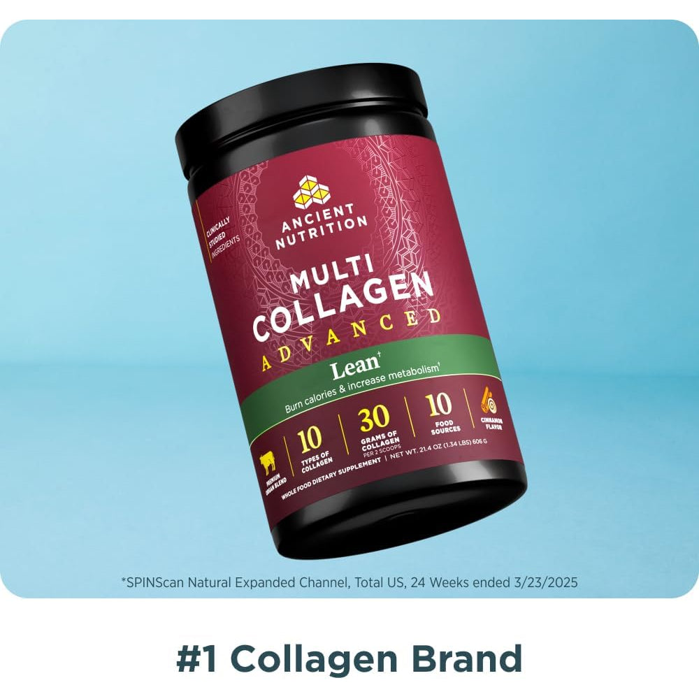 Ancient Nutrition Advanced Hydrolyzed Collagen Peptides Powder Protein Lean with Probiotics and Vitamin C, Cinnamon, for Women & Men, Supports Healthy Weight Management & Muscle Building, 25 Servings