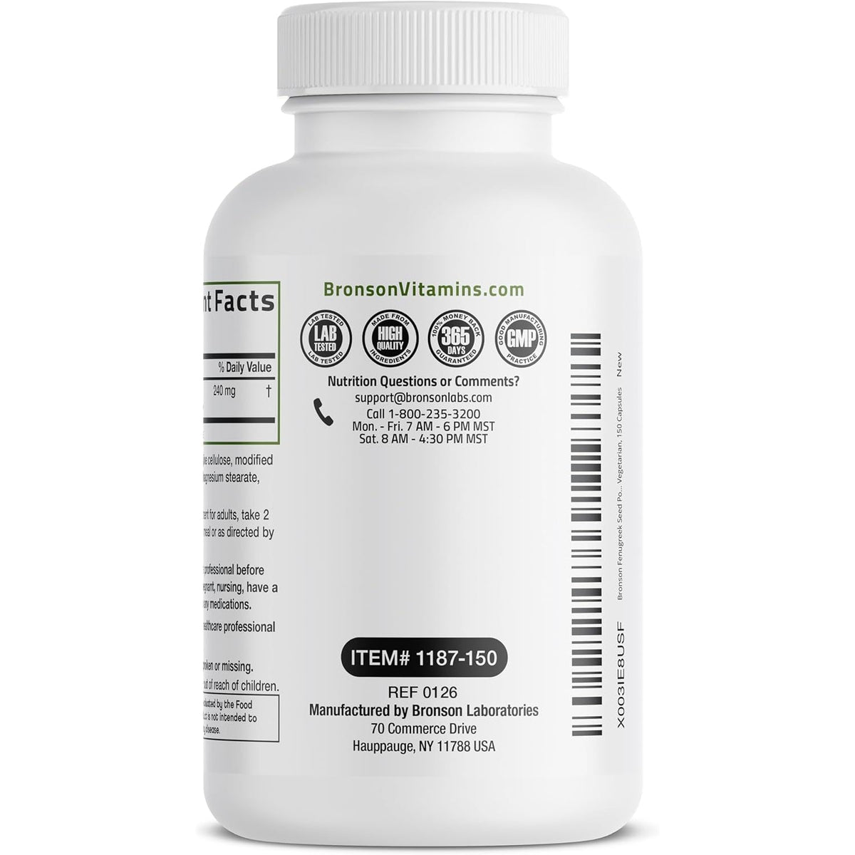 Bronson Fenugreek Seed Powder Capsules Extra Strength, Trigonella Foenum-Graecum, Non-Gmo, Soy-Free, Vegetarian, 150 Capsules