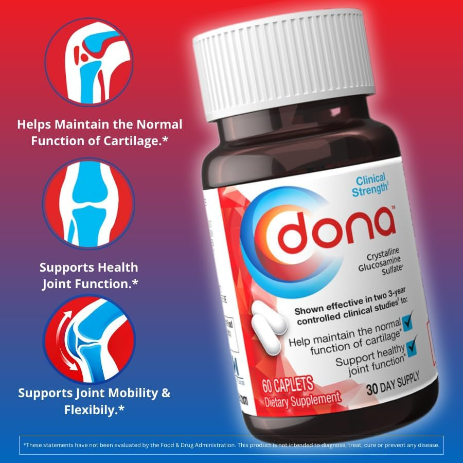 Dona Crystalline Glucosamine Sulfate, 750 Mg, Joint Supplement Pills for Knee Comfort & Joint Health Support, 750 Mg, 60 Count