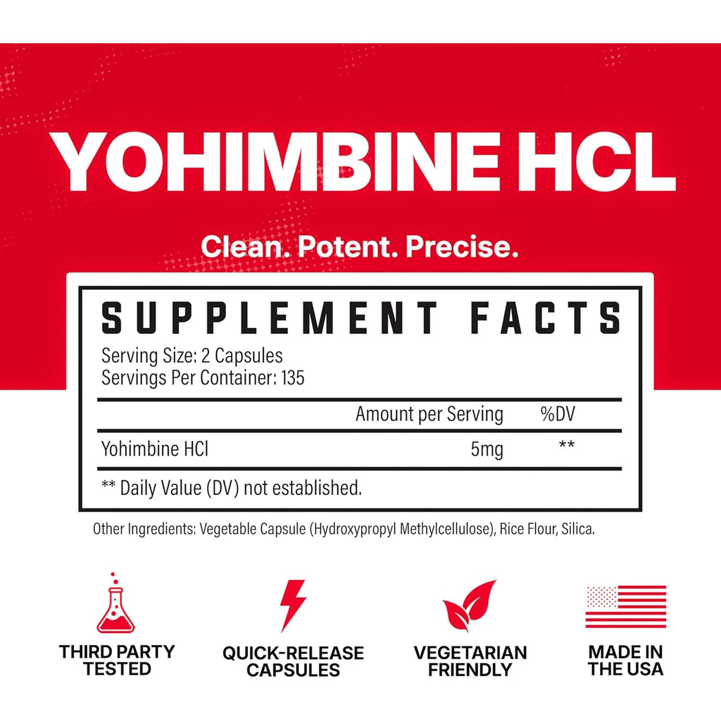 Huge Supplements Yohimbine Hcl 5Mg, Third Party Tested, Fat Loss & Energy Support, Advanced Performance Formula for Body Recomposition - 270 Veg Capsules