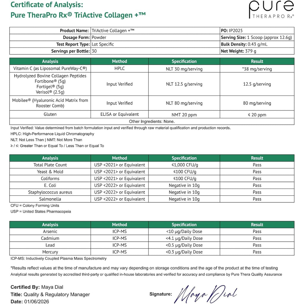 Pure Therapro Rx Triactive Collagen Plus, Collagen Powder for Hair, Skin, Nails, Bones & Joints, Hydrolyzed Collagen Powder W/Patented Peptides, Multi Collagen Protein Powder (Unflavored)