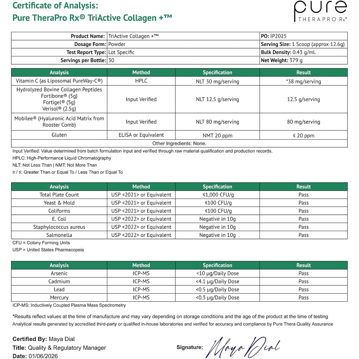 Pure Therapro Rx Triactive Collagen Plus, Collagen Powder for Hair, Skin, Nails, Bones & Joints, Hydrolyzed Collagen Powder W/Patented Peptides, Multi Collagen Protein Powder (Unflavored)