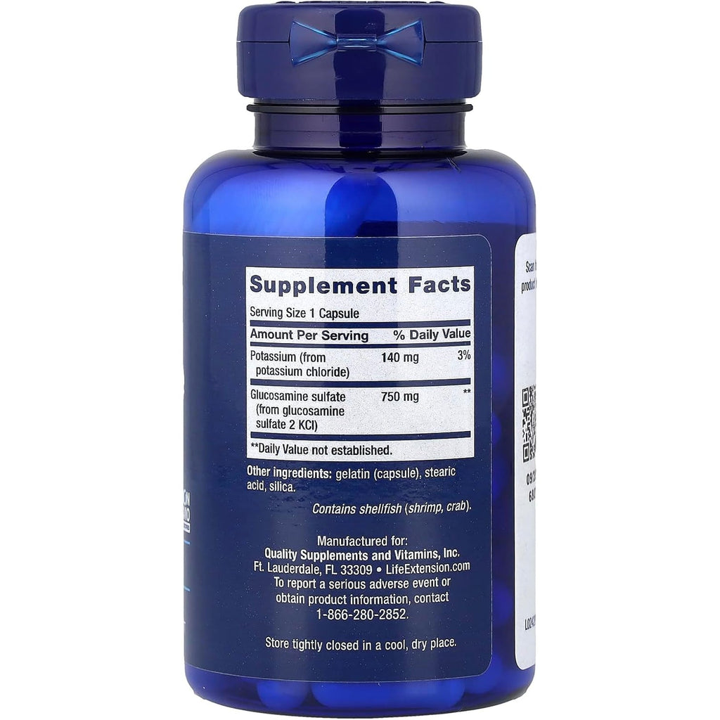 Life Extension Glucosamine Sulfate, 750 Mg, Supports Knee Comfort and Joint Health, Gluten-Free, Non-Gmo, 60 Capsules