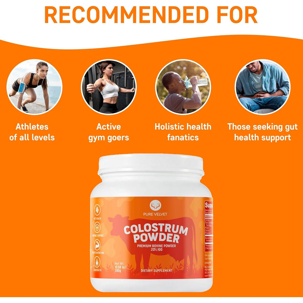Pure Velvet Colostrum Powder for Gut Health, Bloating, Hair Growth, Immune Support, Bovine Cow Sourced Colostrum Protein, Lactoferrin Supplement, Contains Dairy with Immunoglobulins (Igg) (10 Ounce)