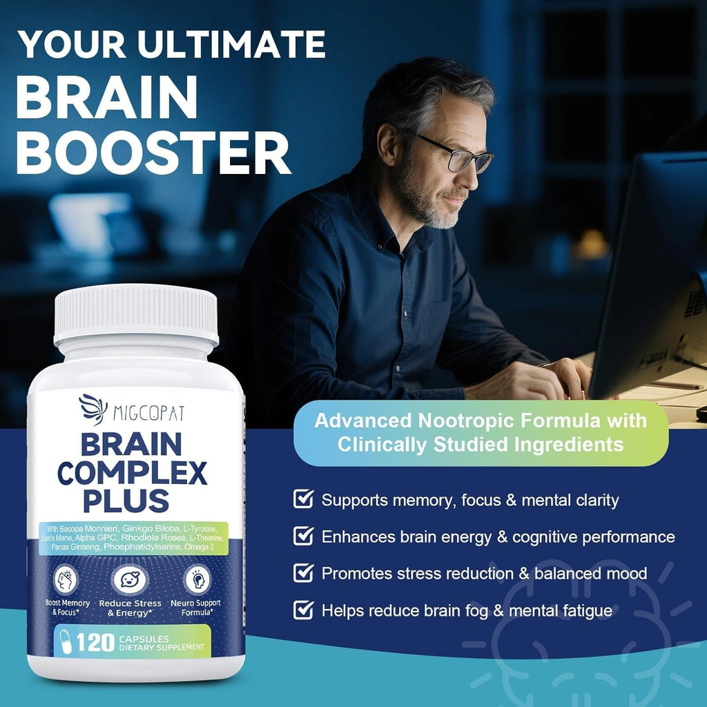 Brain Supplements for Memory and Focus | Nootropic with Bacopa Monnieri, Lion'S Mane, Alpha GPC, Ginkgo Biloba | Mental Clarity & Cognitive Support | Vitamin B6 & B12 Neuro Health - Non-Gmo, 120 Caps
