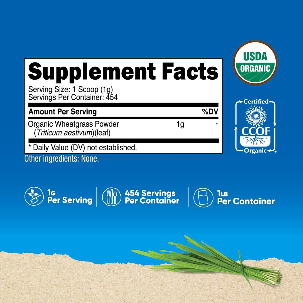 Nutricost Organic Wheatgrass Powder 1 LB - Non-Gmo Superfood
