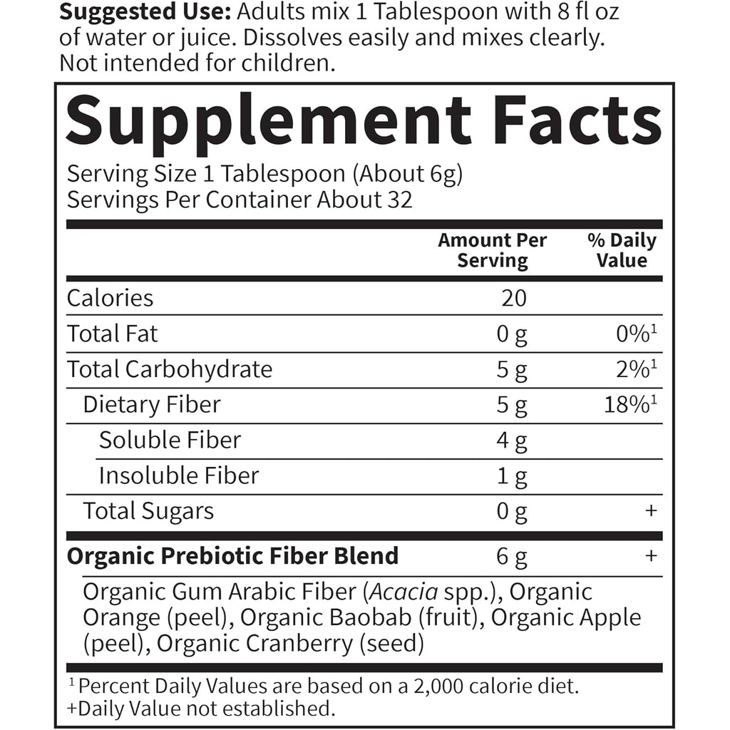 Garden of Life Dr. Formulated Organic Fiber Powder, Unflavored, Prebiotic Superfood Fiber Supplement, Constipation Relief, Psyllium Free, 32 Servings