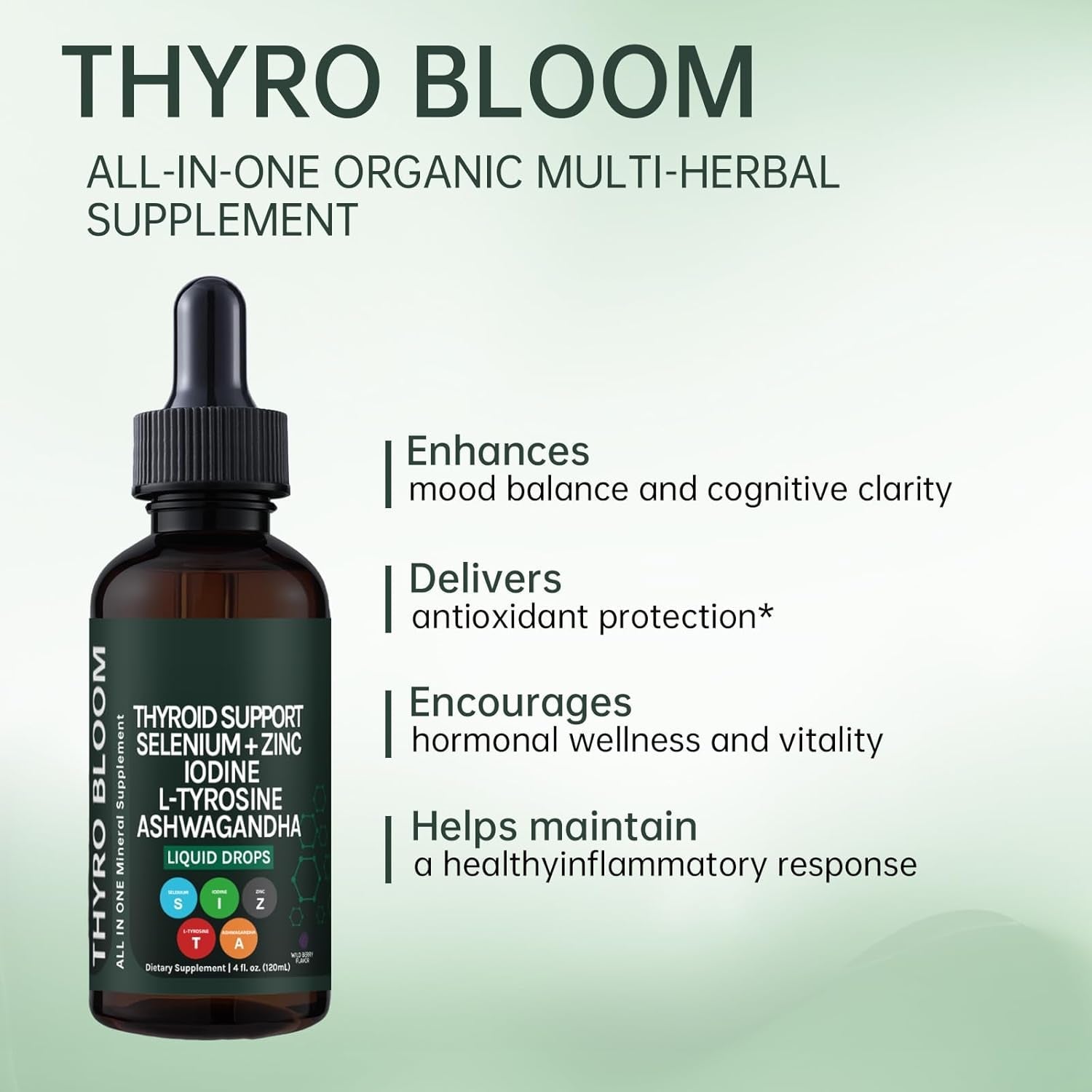 Thyroid Support Liquid Drops,Liquid Formula with Selenium,Zinc,Iodine,L-Tyrosine,Ashwagandha for Hormone Balance, Metabolism,Immune & Energy Support - 4 Fl.Oz. (120Ml)