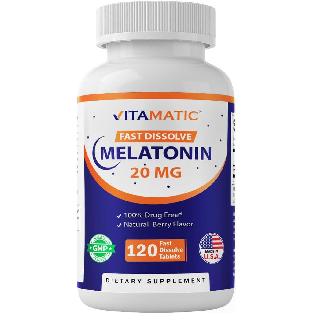 Vitamatic Melatonin 20Mg for Sleep Support | Vegetarian, Non-Gmo, Gluten Free | HIGH Potency 20 MG | Natural Berry Flavor 120 Fast Dissolve Tablets
