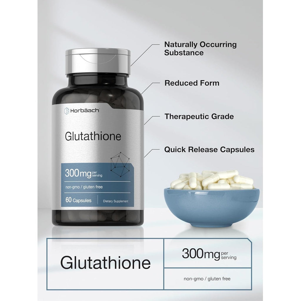 Horbäach Glutathione 300Mg | 60 Capsules | Reduces Form | Non-Gmo & Gluten Free Supplement