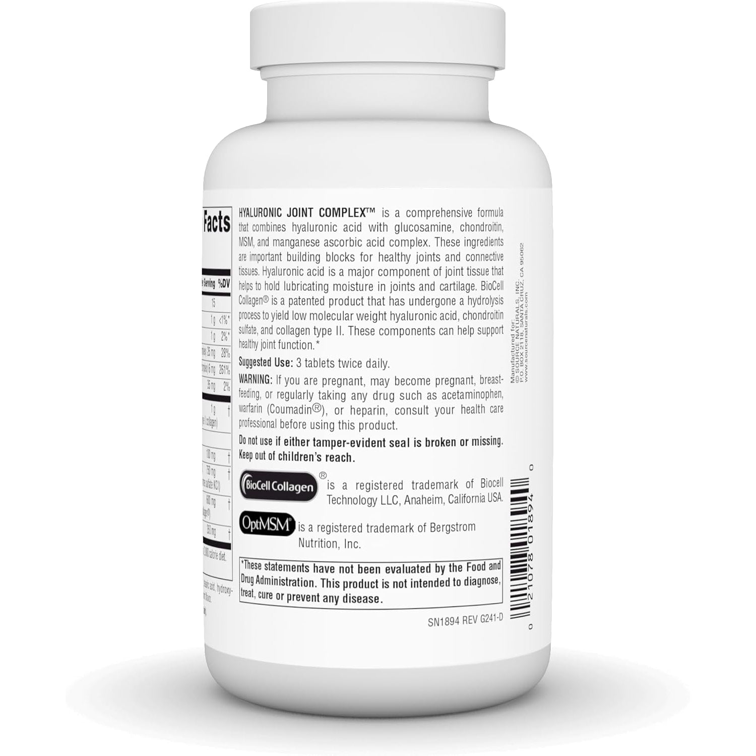 Source Naturals Hyaluronic Joint Complex with Glucosamine, Chondroitin & MSM Extra Strength - 120 Tablets