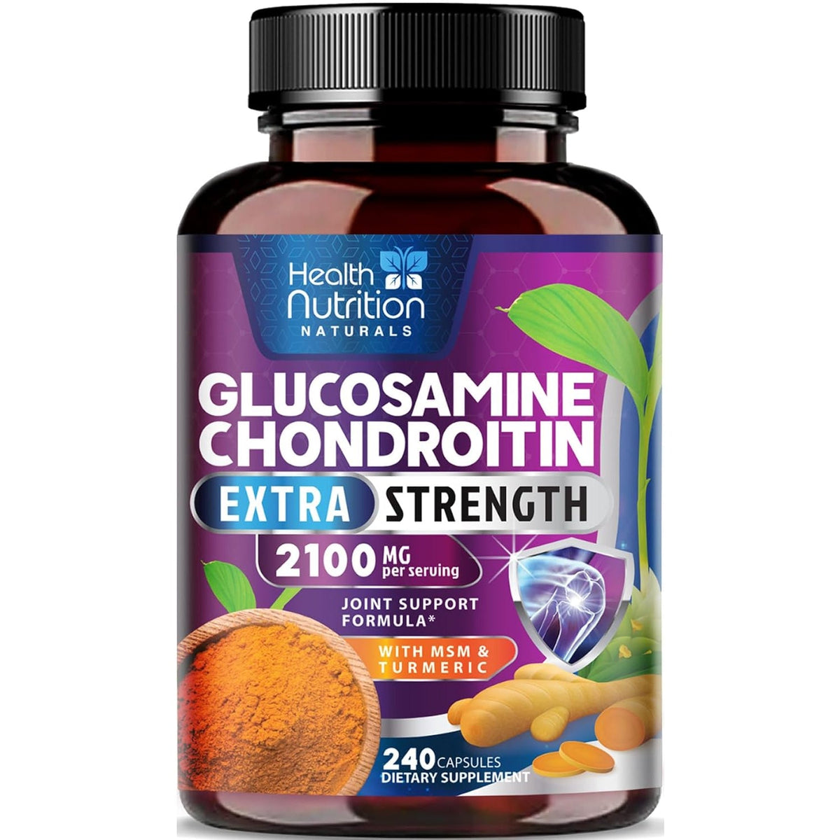 Glucosamine Chondroitin MSM Complex - 3X Strength Joint Support Supplement with Glucosamine Sulfate, Turmeric, Boswellia - for Cartilage, Mobility & Flexibility - Bottled in USA - 240 Capsules
