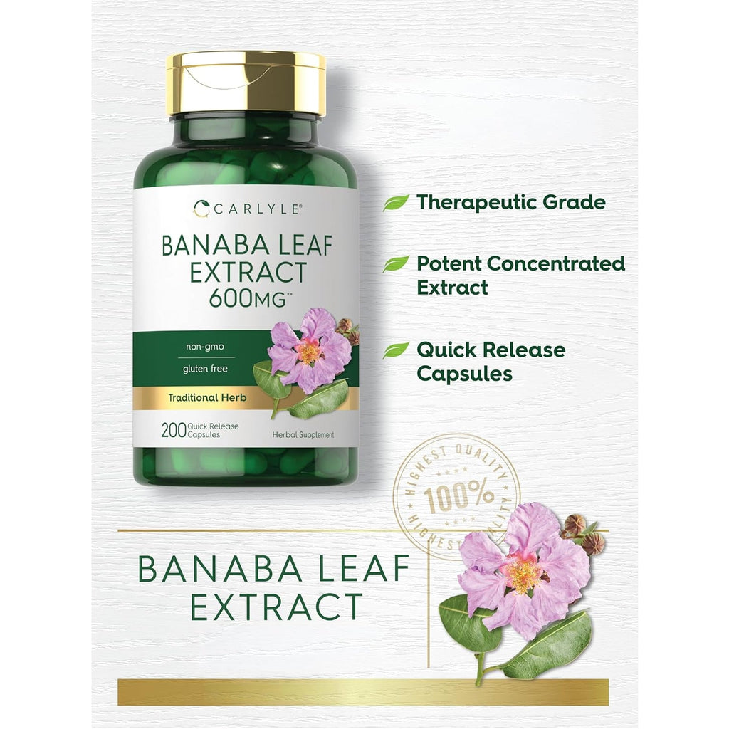 Carlyle Banaba Leaf Extract Capsules | 200 Count | Non-Gmo, Gluten Free