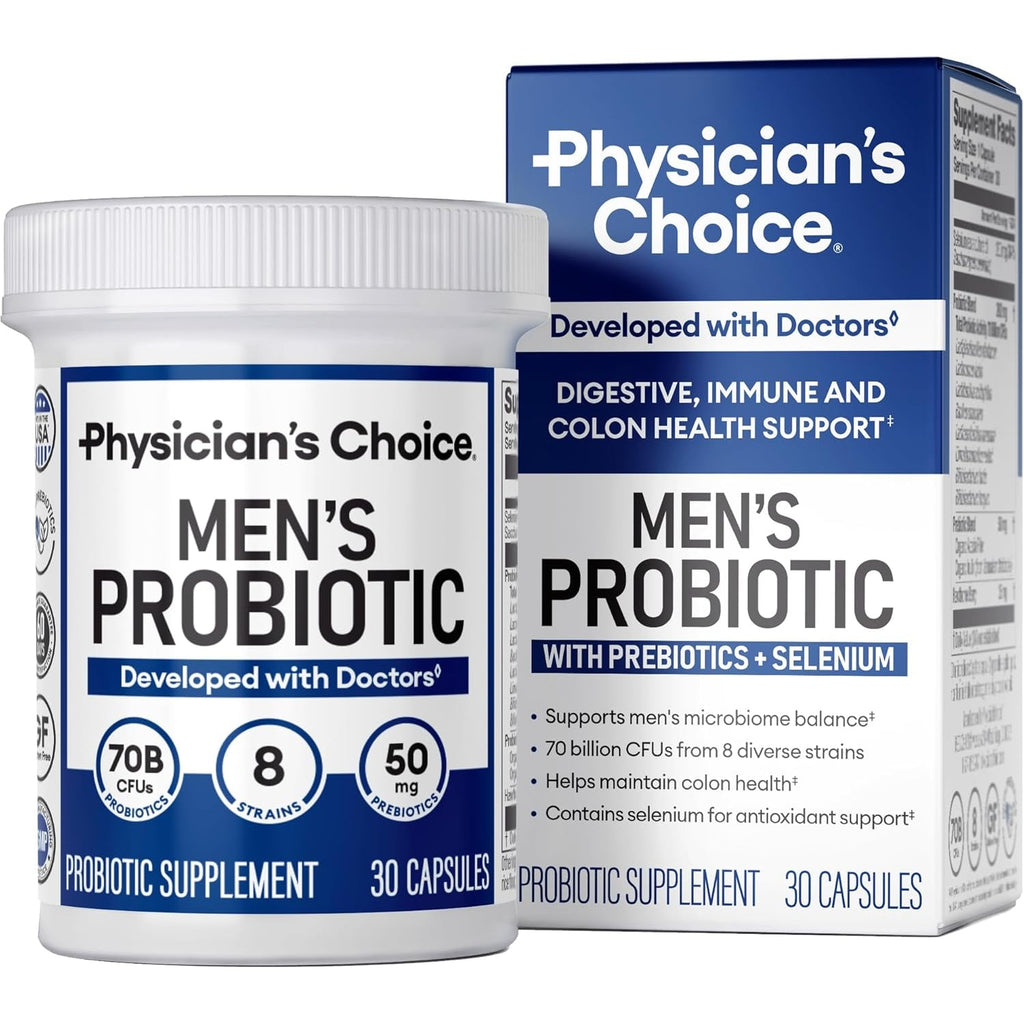 Physician'S Choice Probiotics for Men - 70 Billion CFU - 8 Strains - W/Selenium & Organic Prebiotics - Supports Digestive Health, Microbiome, Colon, & Immune Health - Advanced Men'S Probiotic - 30Ct