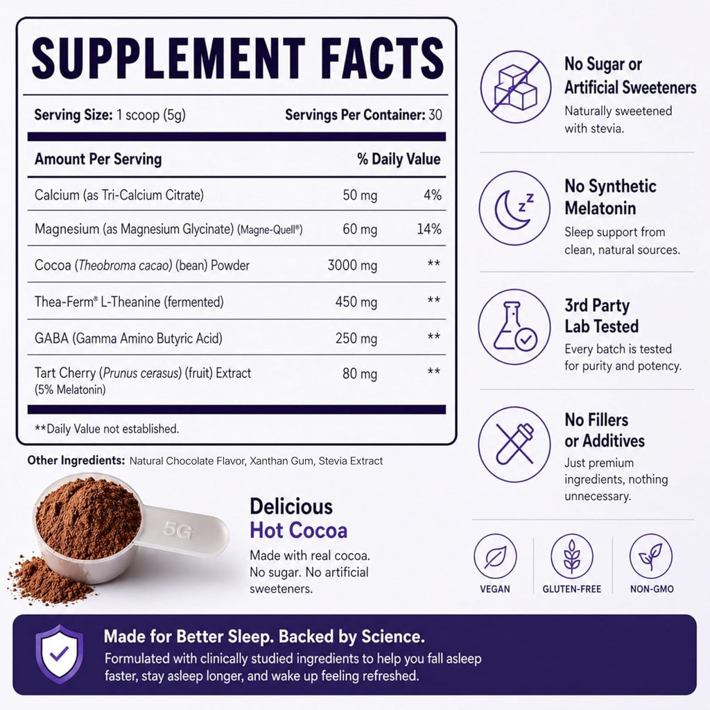 SWITCH Killswitch Sleep Aid for Adults – Fall Asleep Fast & Wake Refreshed, Sugar-Free Hot Chocolate Supplement - Magnesium, Tart Cherry, L-Theanine & More for Restful Sleep, 30 Servings, Made in USA