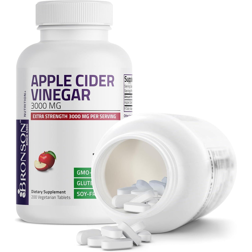 Bronson Apple Cider Vinegar 3000 MG per Serving Extra Strength - Non-Gmo, 200 Vegetarian Tablets