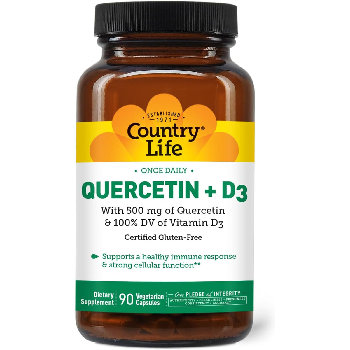 Country Life Quercetin 500Mg Capsules with Vitamin D3 800 IU – Immune Support Supplement for Adults – Daily Immune Boosters – Quercetin Immune System Boost, 90 Capsules