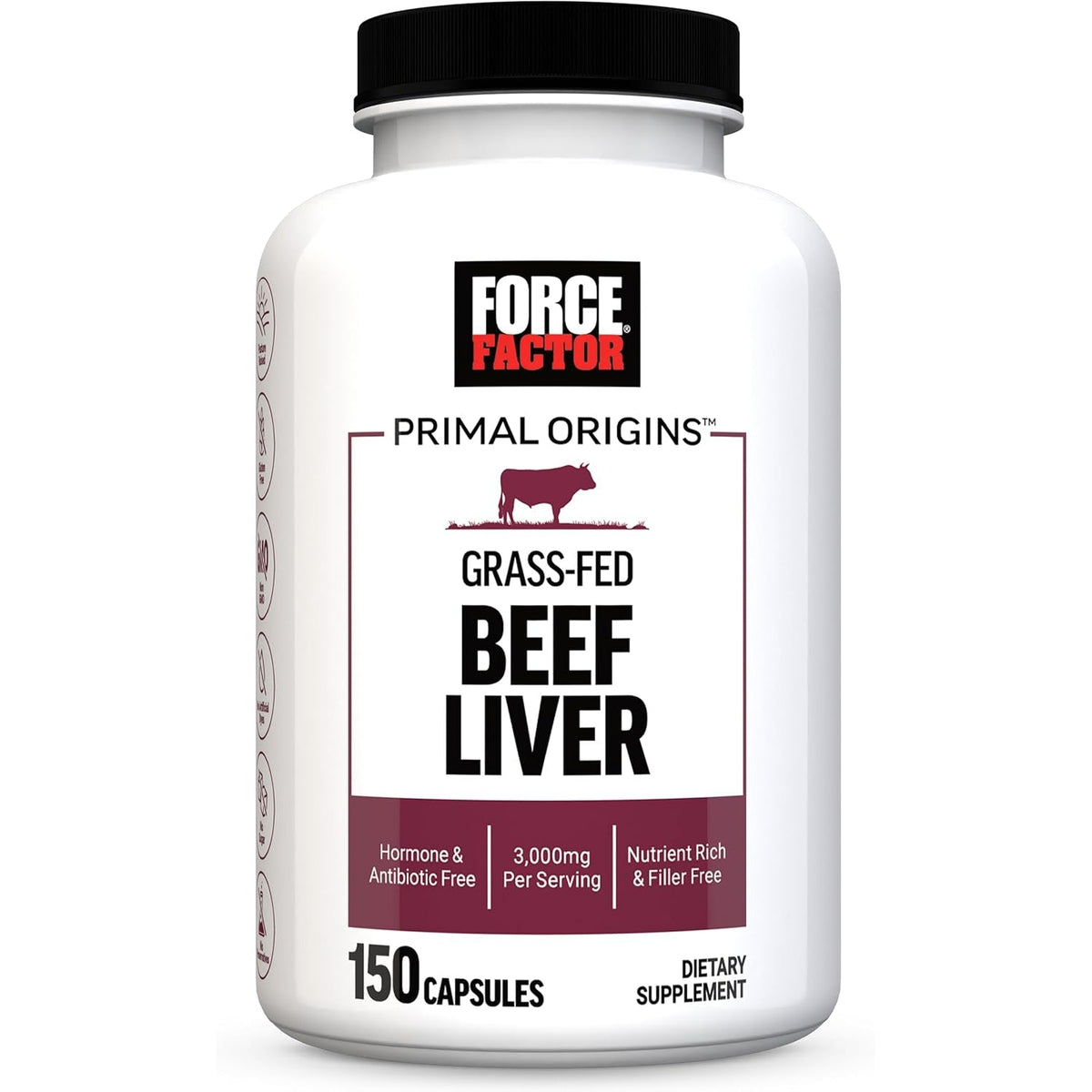 Force Factor Primal Origins Beef Liver Capsules, Grass Fed Beef Organ Supplement, Pasture-Raised, Hormone & Antibiotic Free, Non-Gmo, 150 Capsules