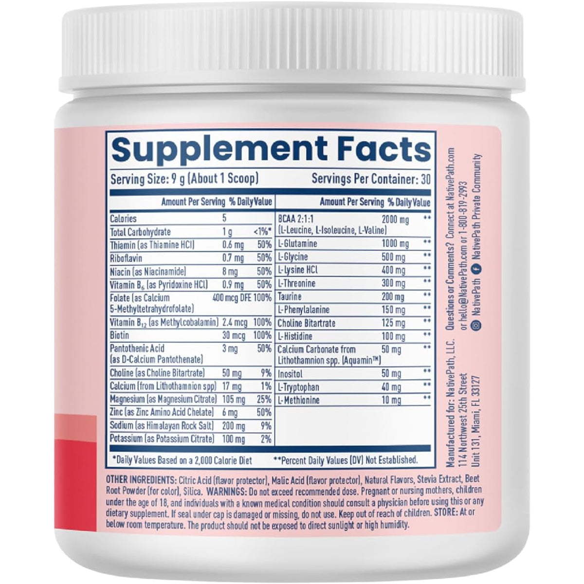 Nativepath Hydrate, Zero Sugar, Electrolytes Powder with Bcaas, Mixed Berry Hydration, Keto & Paleo Friendly, 30 Servings