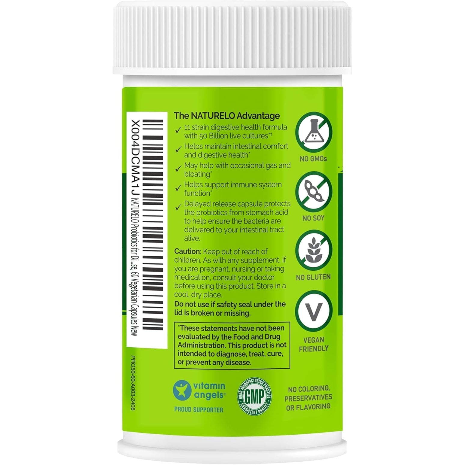 NATURELO Probiotics for Digestive Health, 50 Billion CFU, 60 Vegetarian Capsules, 11 Strains, Daily Use Supplement, Delayed Release, No-Fridge, Boosts Immune System, Probiotics for Women & Men